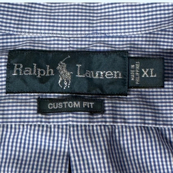 Ralph Lauren Men's‎ XL Custom Fit Button-up Long Sleeve Blue Gingham Check - Picture 3 of 8